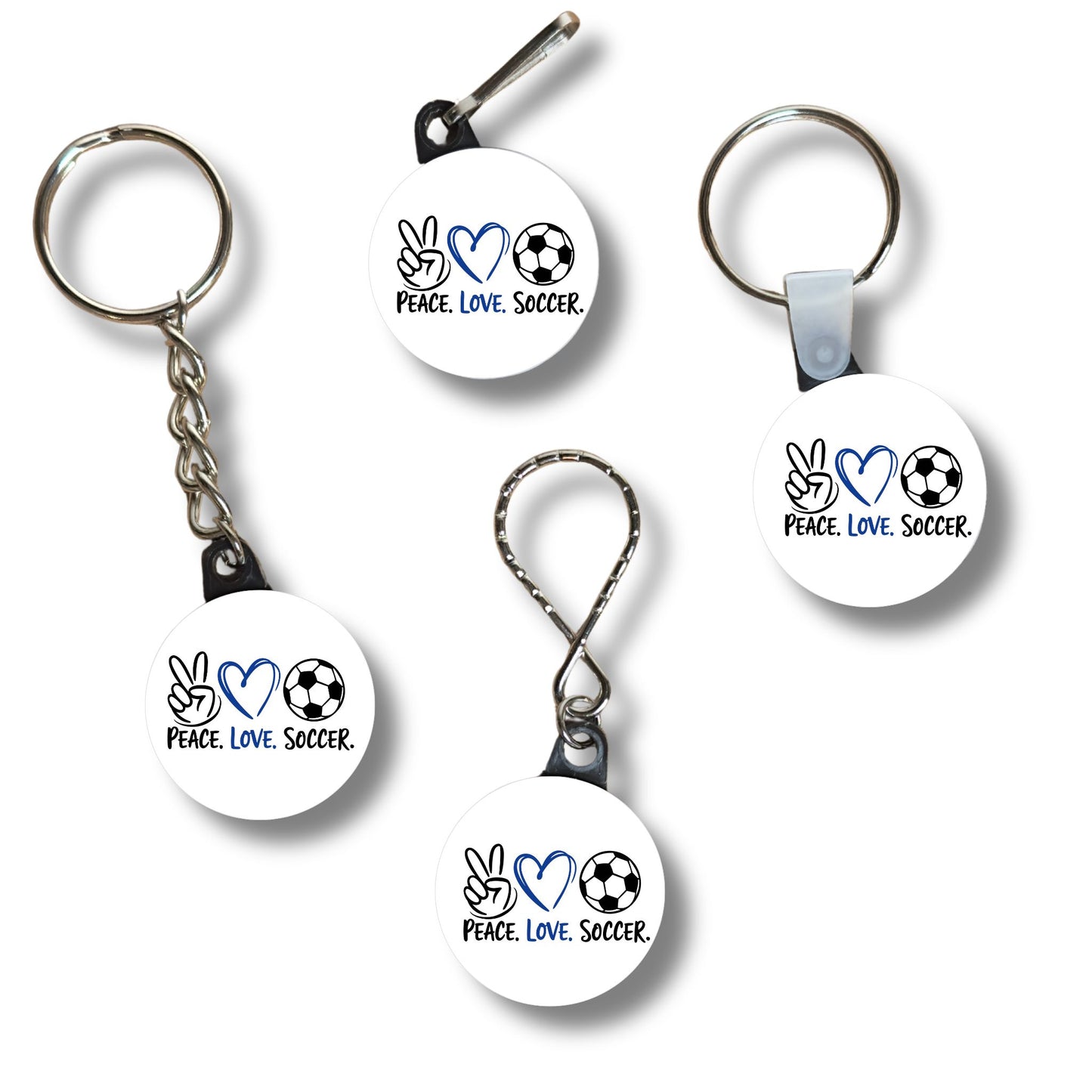 Keychain - Peace, Love, Soccer