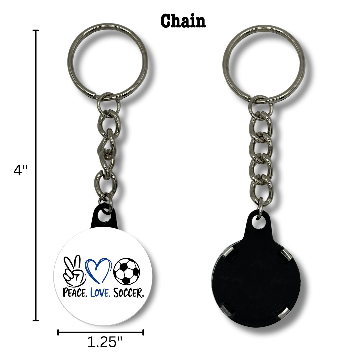 Keychain - Peace, Love, Soccer
