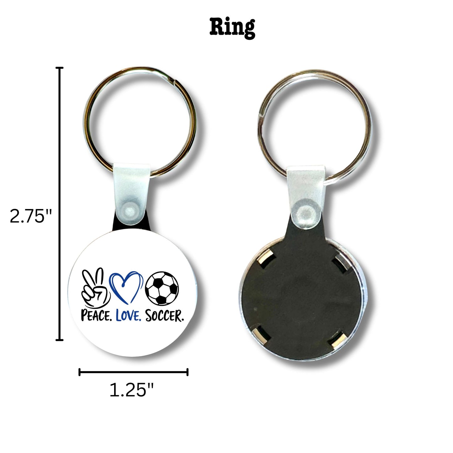 Keychain - Peace, Love, Soccer