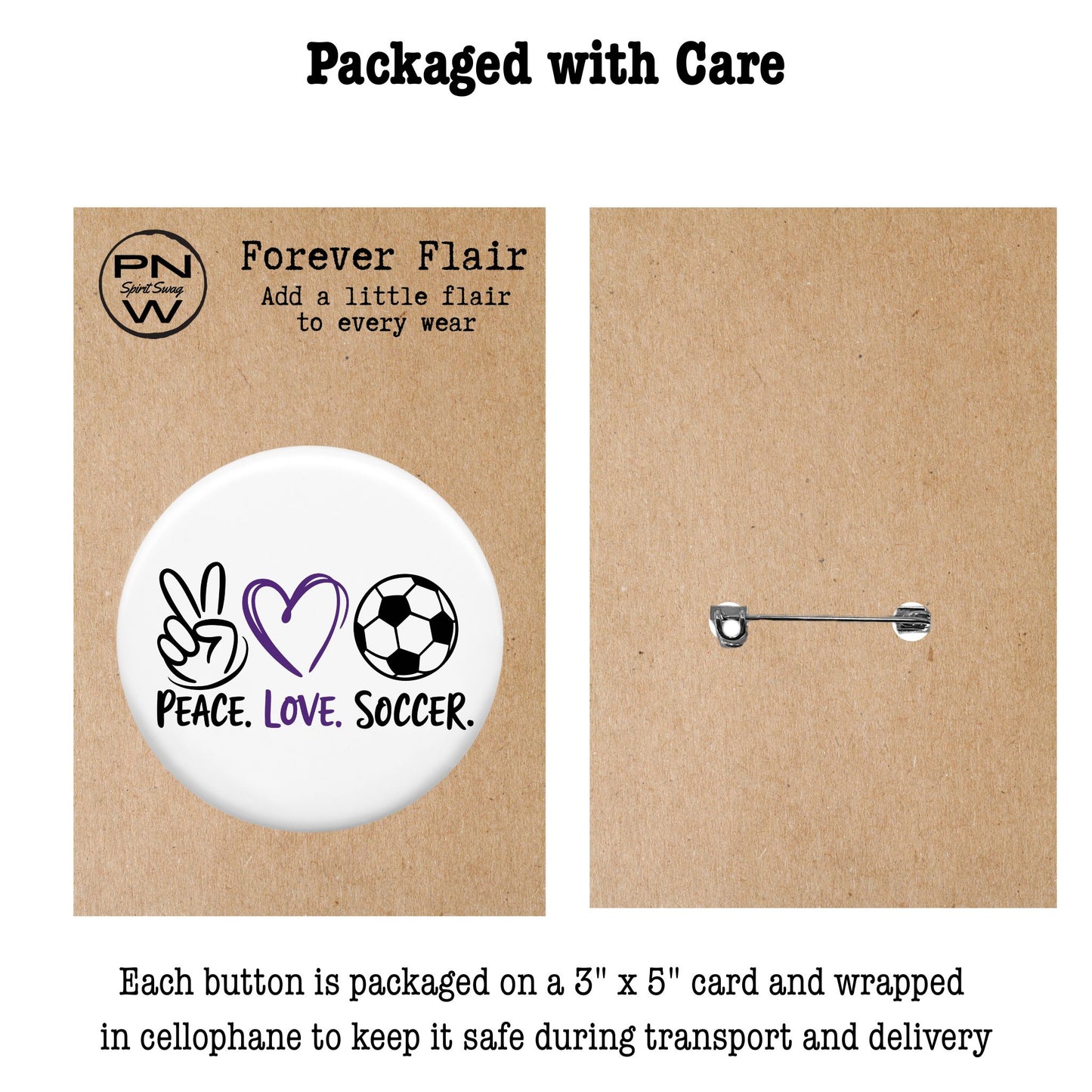 Pin-Back Button - Peace Love Soccer
