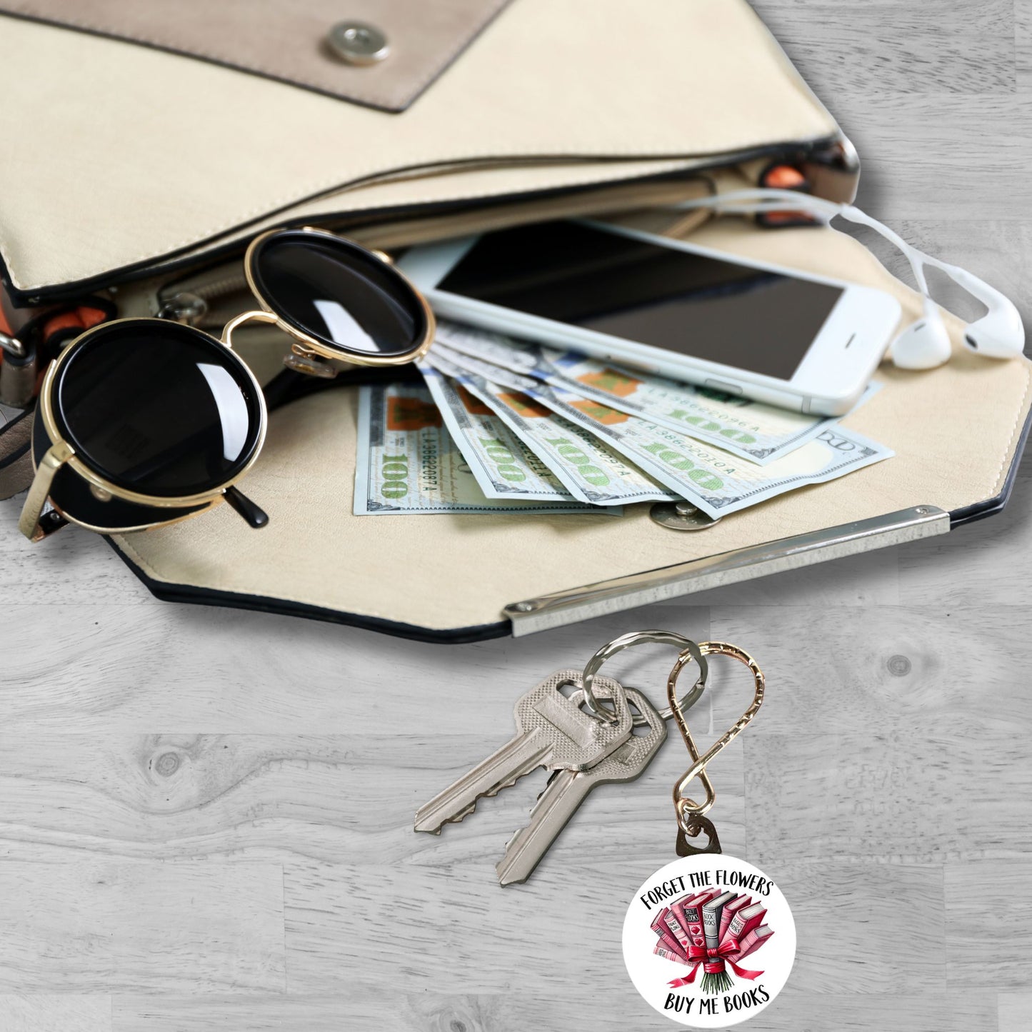 Keychain - Forget the Flowers, Buy Me Books