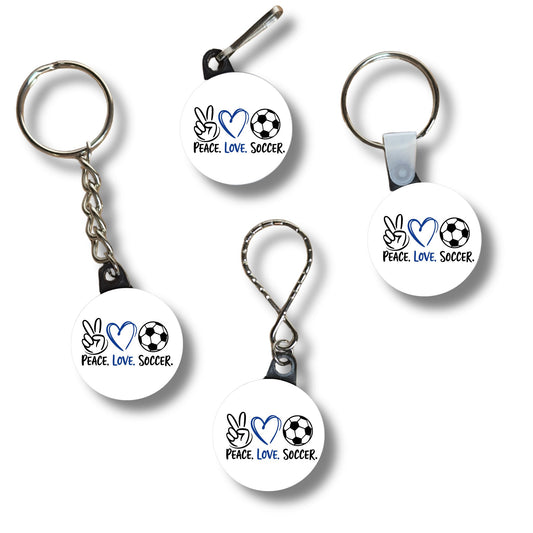 Keychain - Peace, Love, Soccer