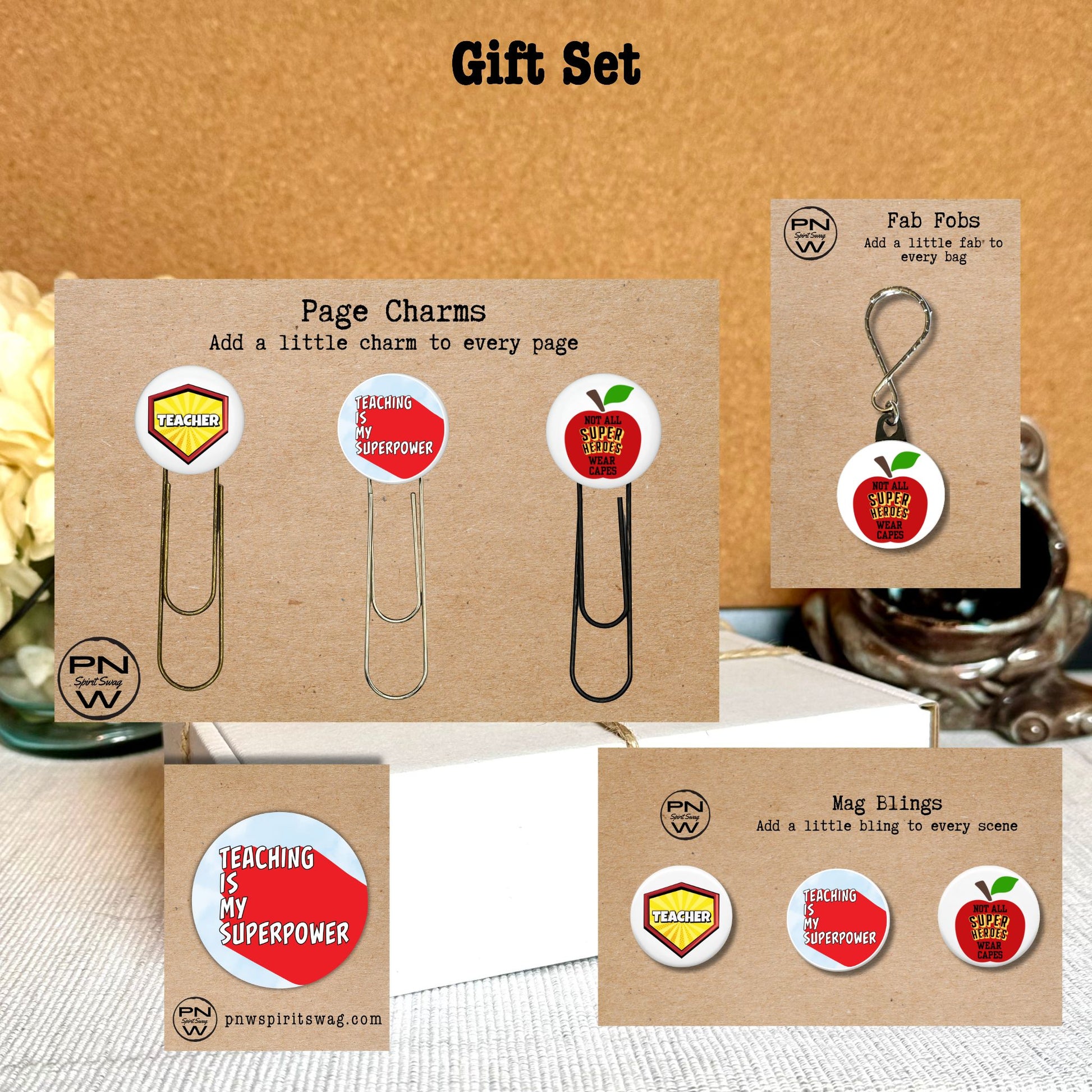 Set of small gifts included in a gift box.